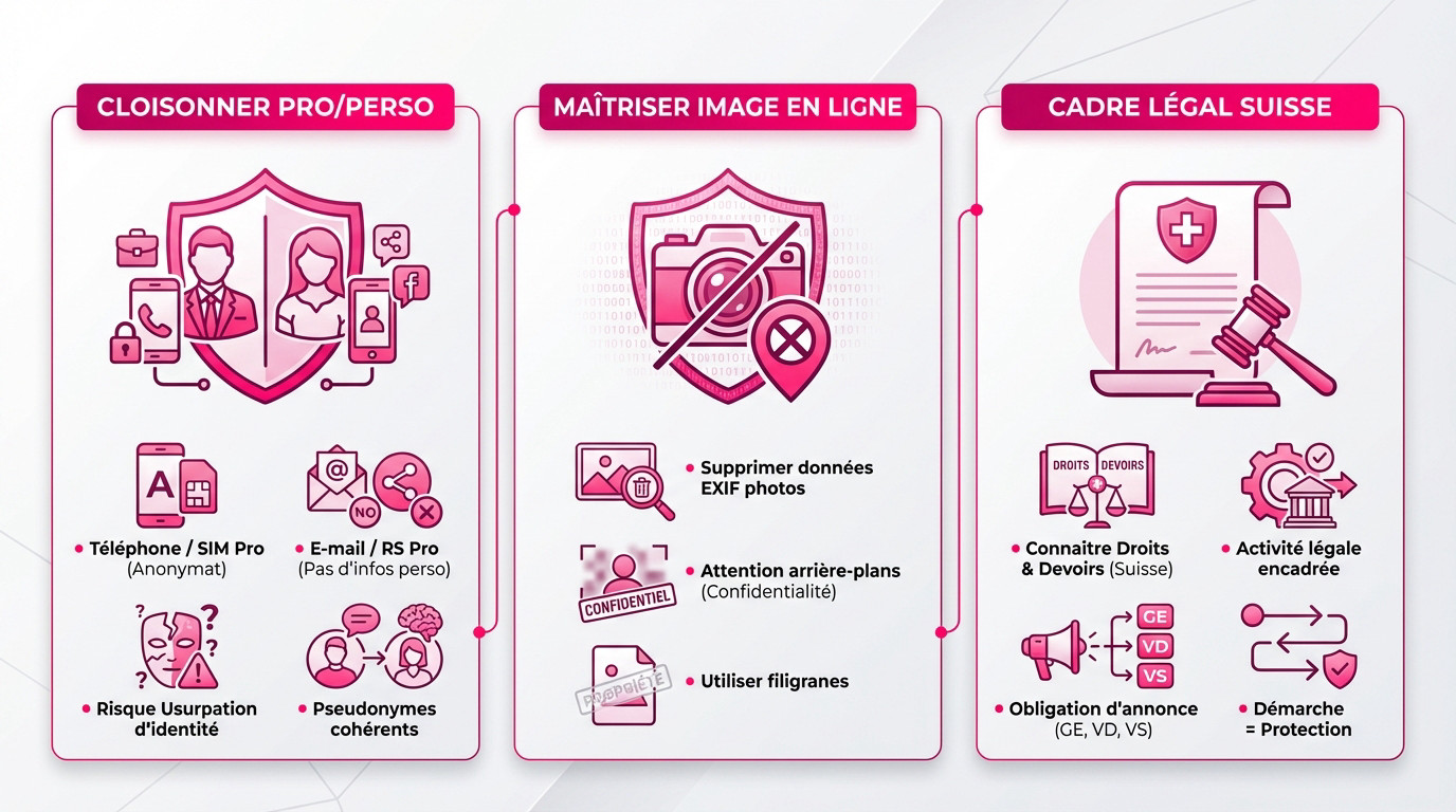 Infographie sécurité escorts : 3 étapes clés pour protéger son identité et ses données
