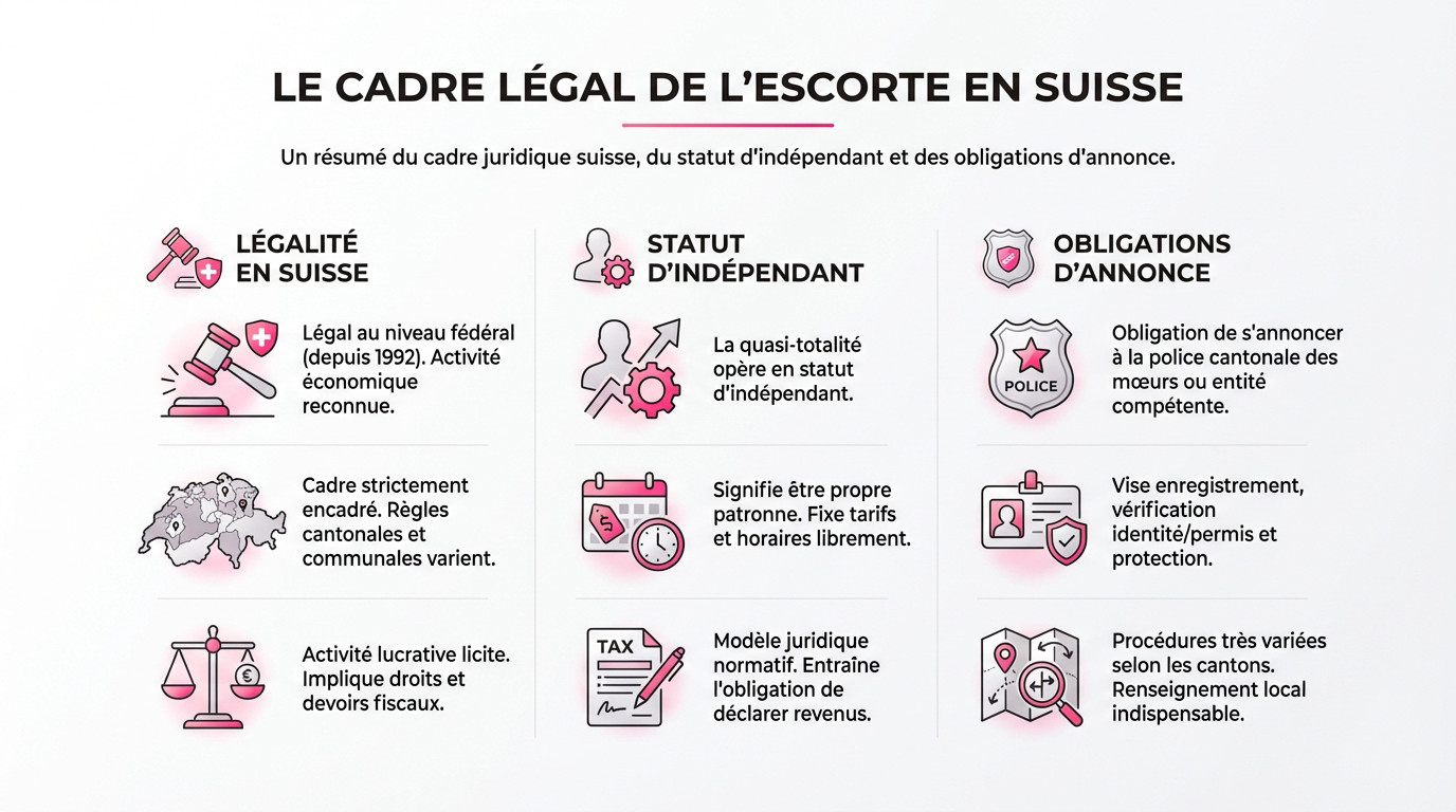 Cadre légal et fiscalité pour escortes indépendantes en Suisse