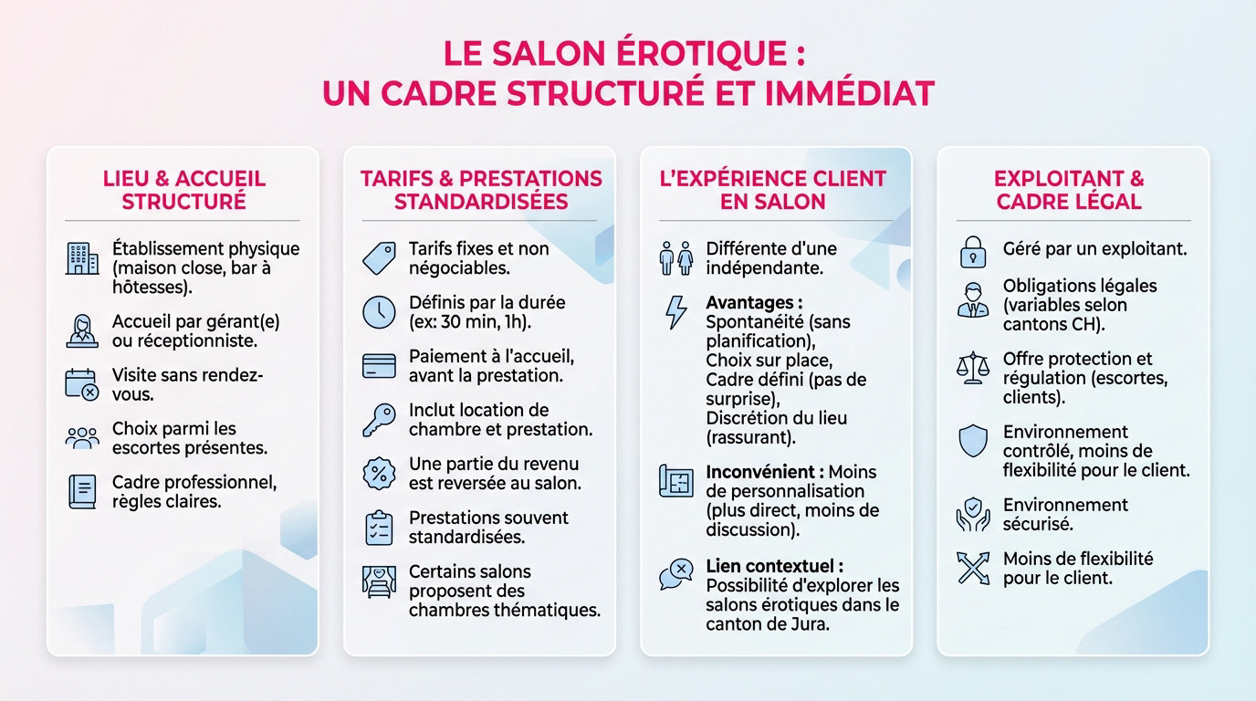Intérieur d'un salon érotique en Suisse avec un accueil discret et professionnel
