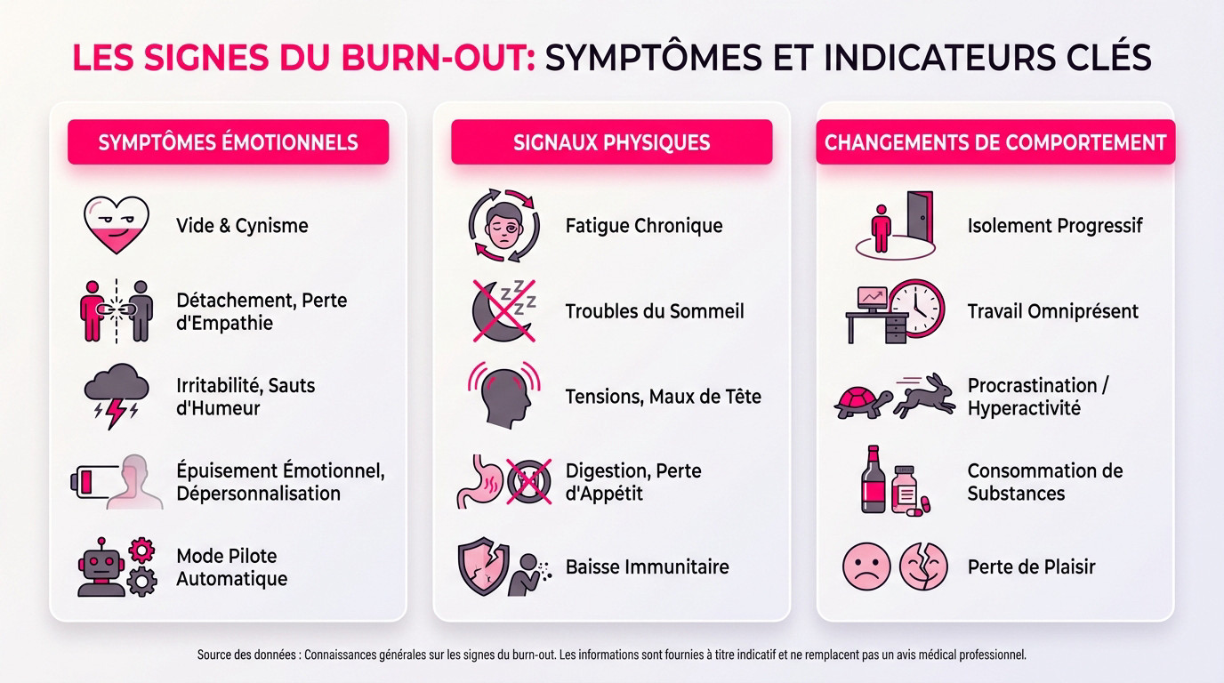 Femme épuisée illustrant les signes du burn-out, la fatigue émotionnelle et l'isolement