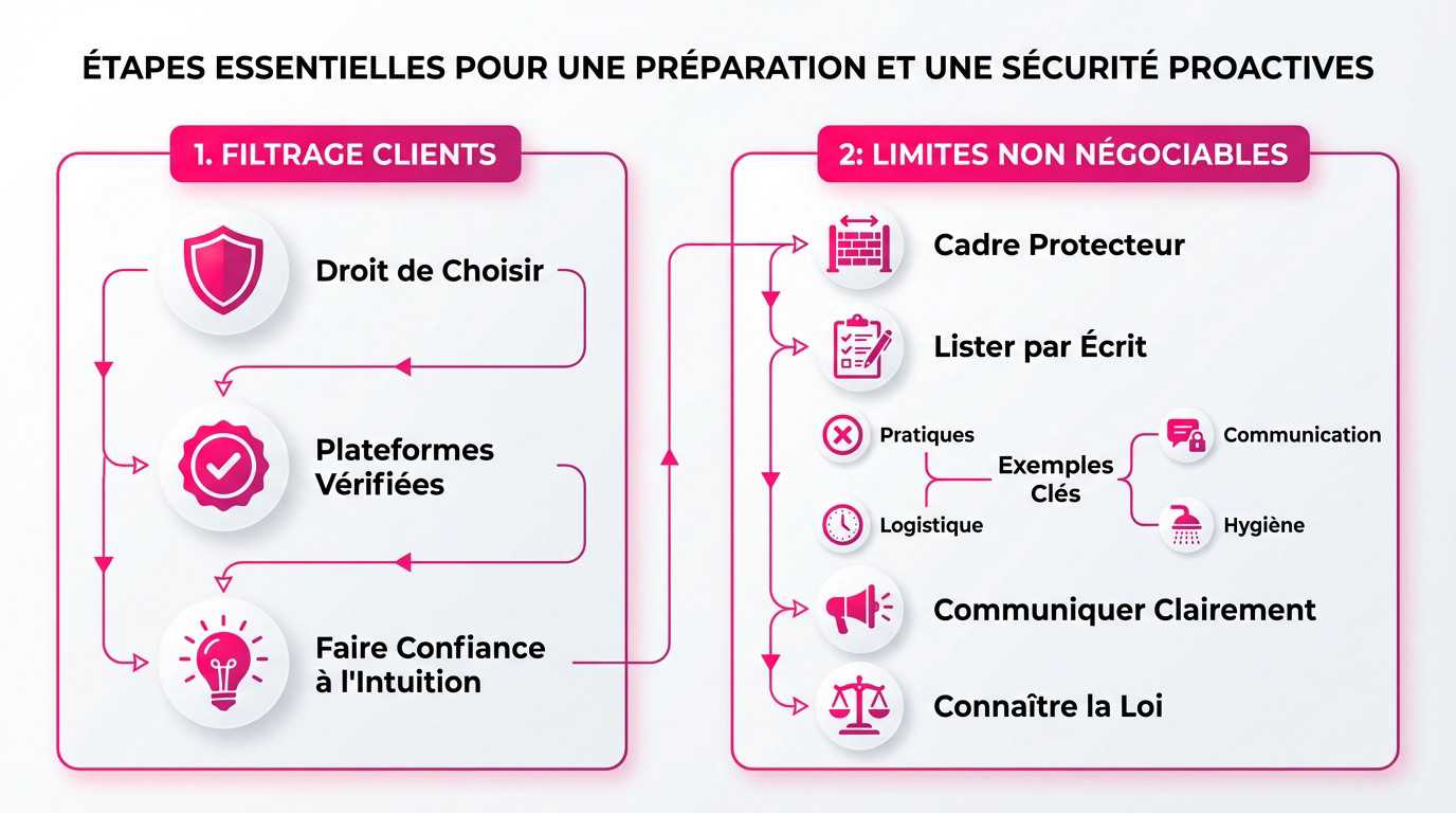 Préparation proactive et sécurité pour escortes : définir ses limites et filtrer les clients