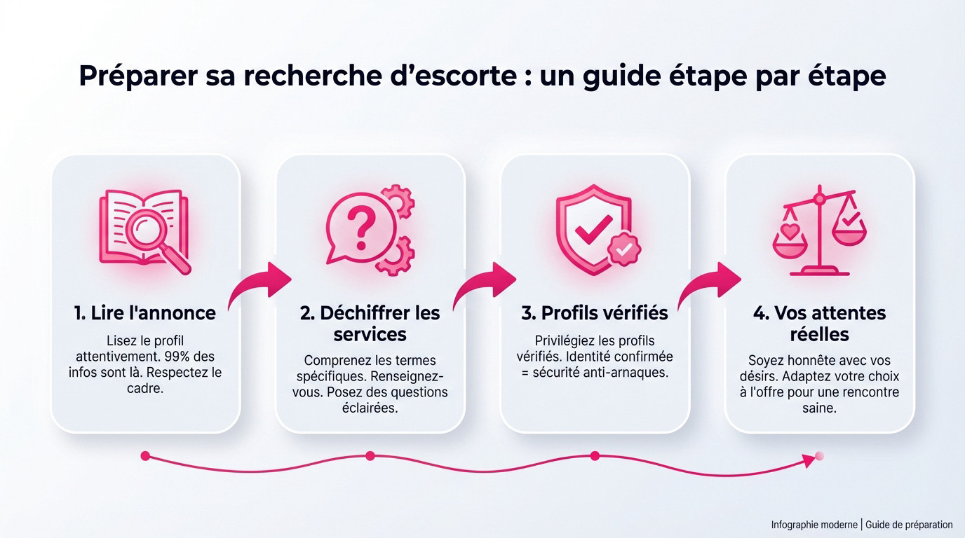 Préparer sa recherche d'escorte : guide étape par étape pour une rencontre réussie