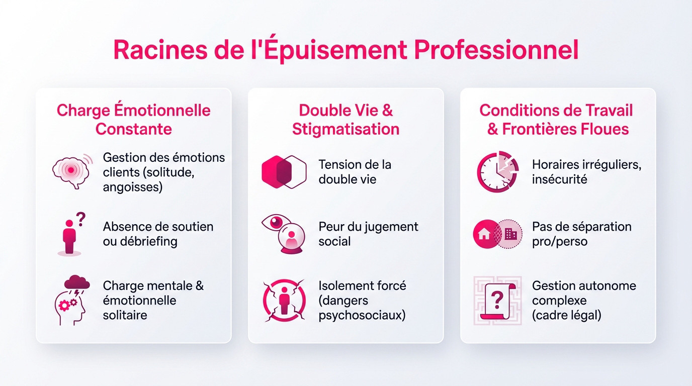 Femme assise seule dans la pénombre illustrant l'épuisement professionnel et la charge mentale