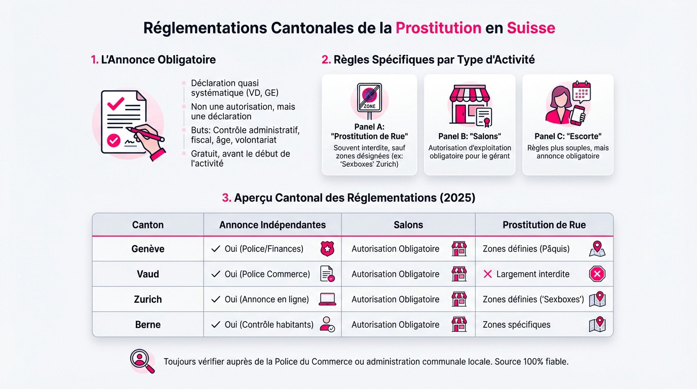 Tableau comparatif des réglementations cantonales sur la prostitution en Suisse