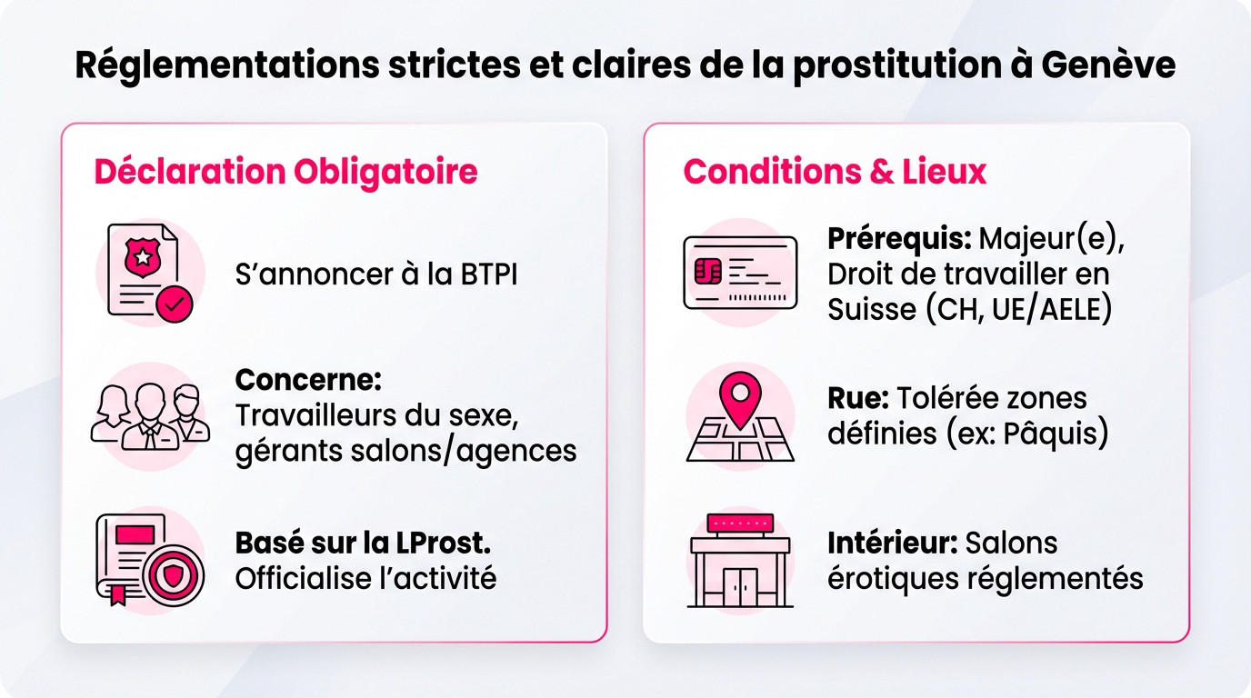 Panneau de rue illustrant la réglementation stricte de la prostitution à Genève