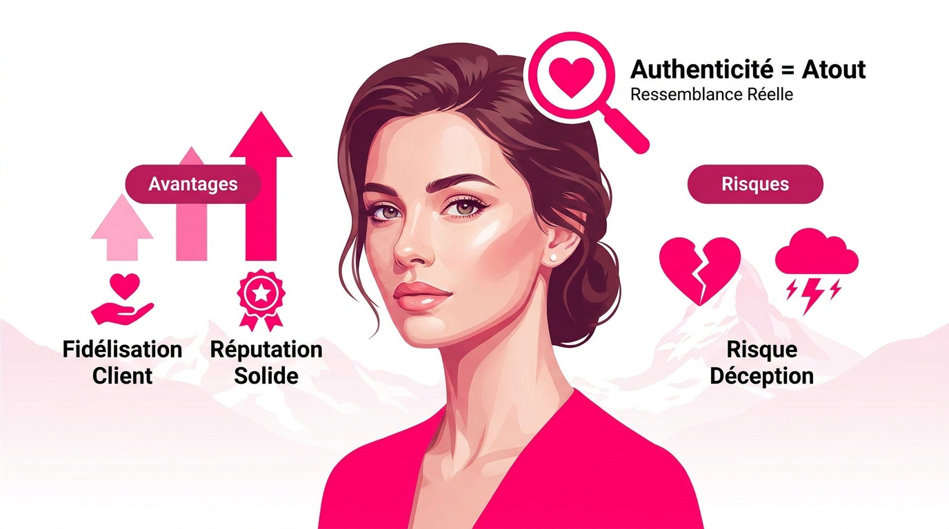 Comparaison entre retouche naturelle et photo authentique pour escort en Suisse