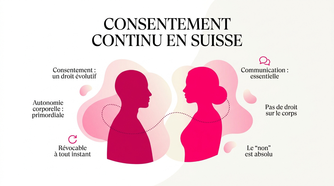 Illustration des principes du consentement continu et du respect mutuel en Suisse