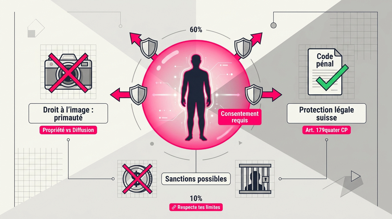 Illustration des droits et sanctions liés à la protection de l'image en Suisse