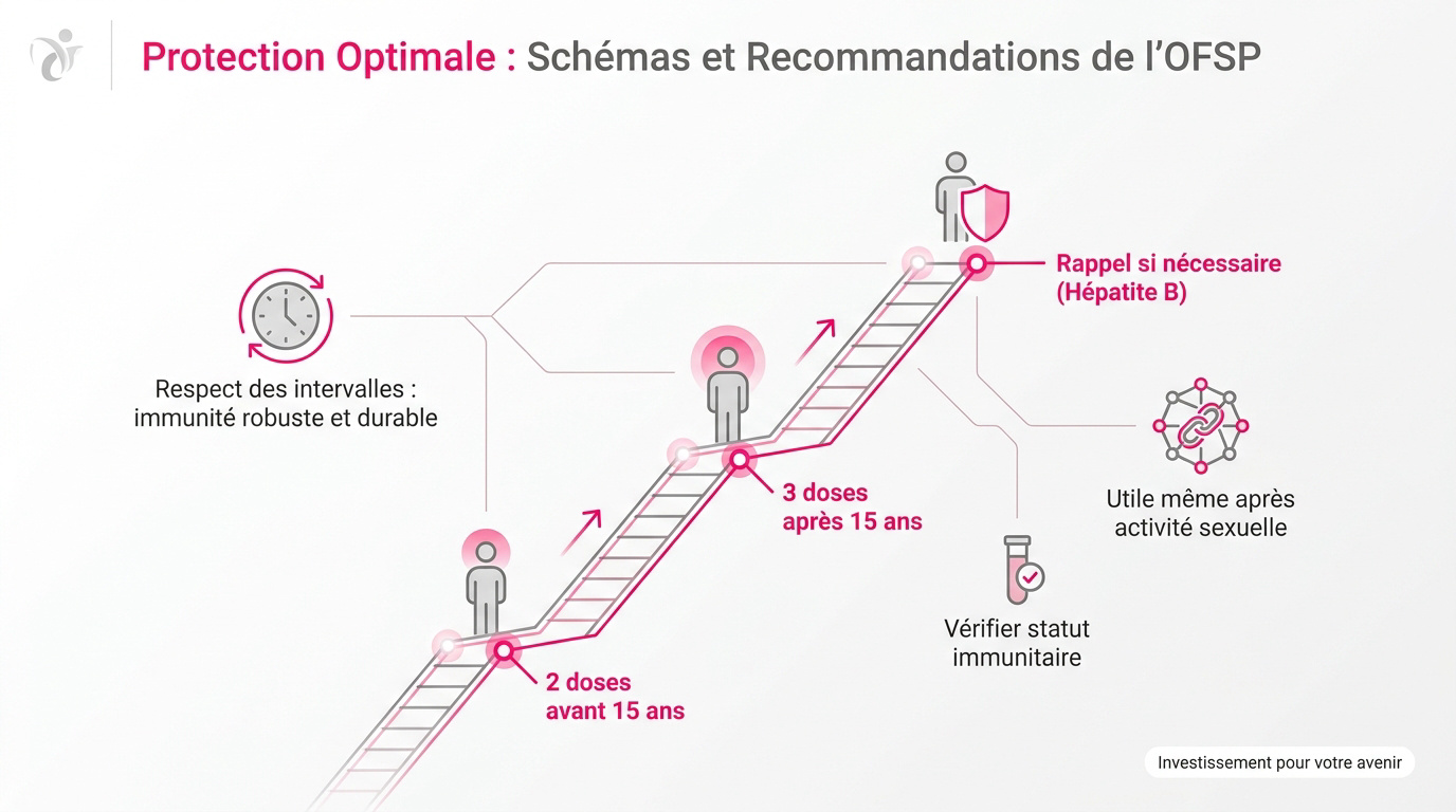 Schéma vaccinal recommandé par l'OFSP pour le HPV et l'hépatite B en Suisse